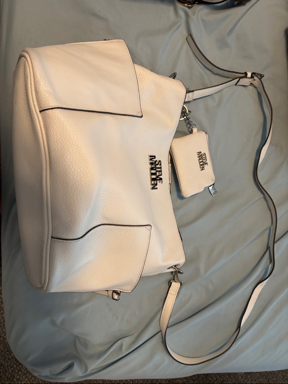 Steve Madden Cream Pebbled Leather Crossbody Shoulder Bag with Coin Pouch